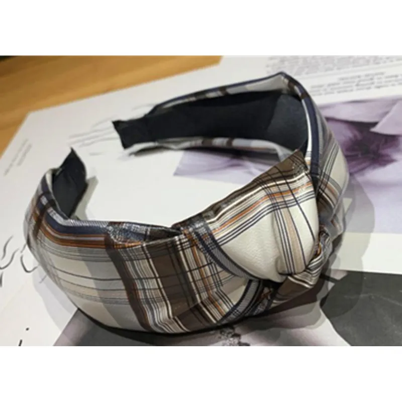 Повязка на голову из искусственной кожи, женское оголовье в клеточку, широкая лента для волос, аксессуары для волос для взрослых, кожаная повязка на голову, обруч для волос для девочек