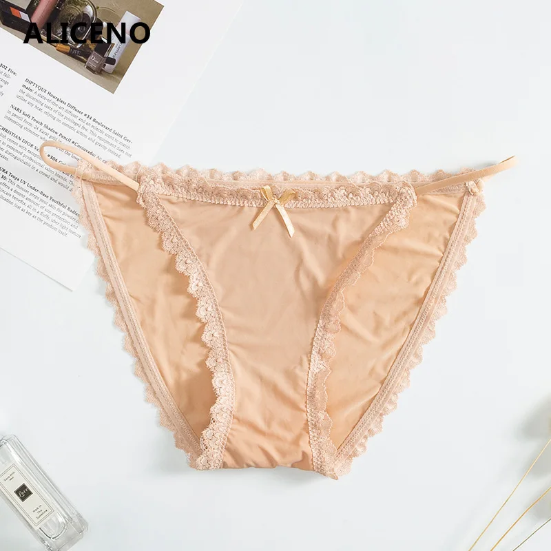 

3pcs/lot Sexy Low Rise Tie Lace Ice silk Panties Breathable Underwear Transparent Briefs Ladys Panties Plus Size M-XL HP802