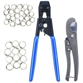 

Pex Cinch Clamp Fastening Tool with A Cutting Tool,with 1/2 inch 22PCS and 3/4 inch 10PCS PEX Clamps