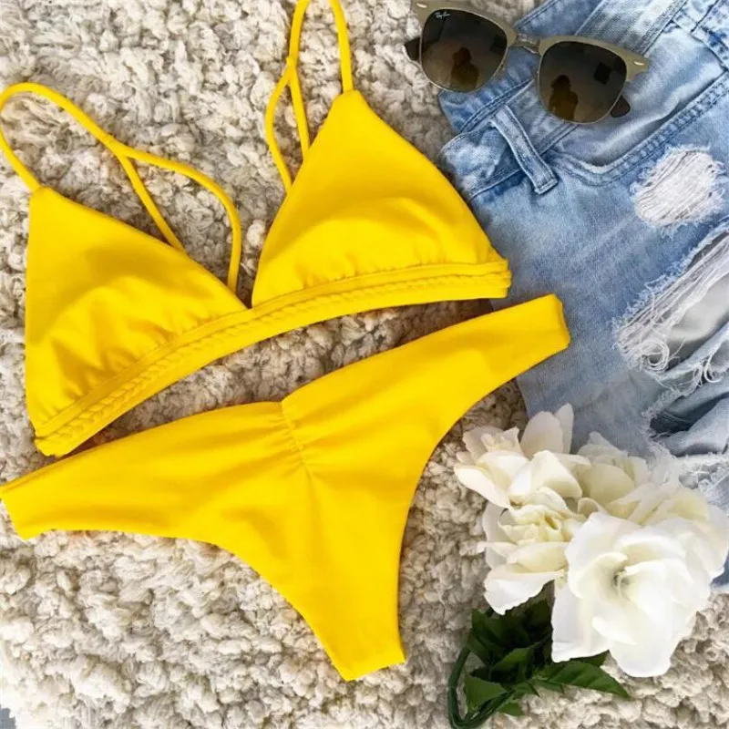 

Bikini Swimwear Swimsuit Women 2020 Brazilian yellow Bikini Set Knot Rope Bathing Suit Biquini Beachwear Maillot De Bain Femme