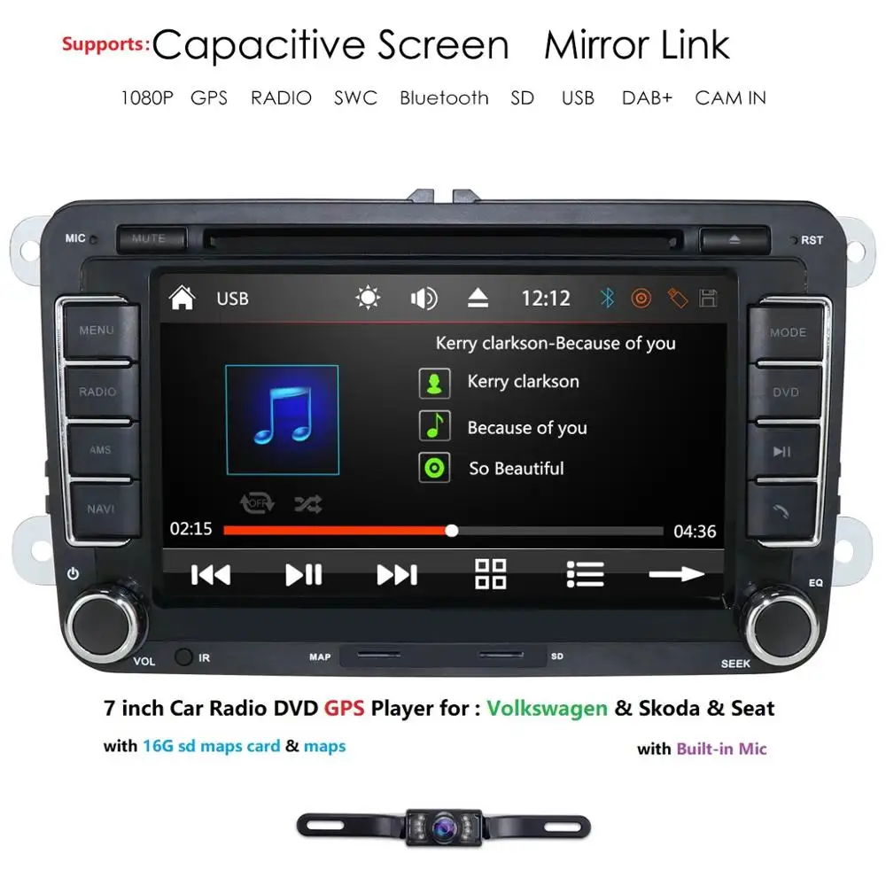 Ossuret " 2 din автомобильный DVD радио плеер gps навигация для VW Golf/6/Golf/5/Passat/b7/cc/b6/SEAT/Skoda Bluetooth FM стерео плеер