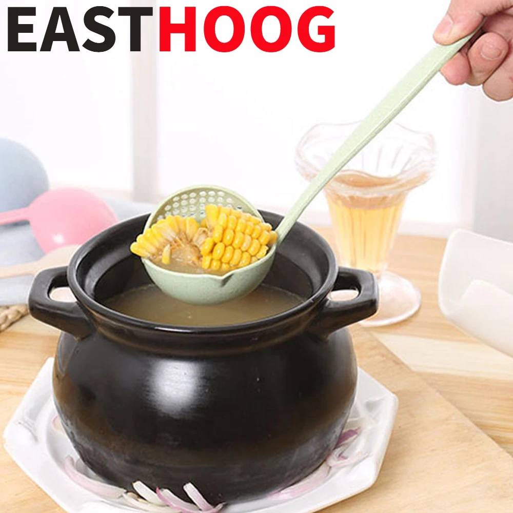

2 In 1 Wheat Straw Long Handle Soup Spoon Soup Spoon With Filter Dinnerware Kitchen Colander Tools