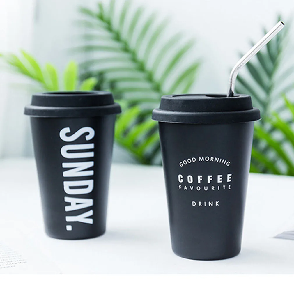 

500ML Popular Simple Style Alphabet Practical Reusable Milk Drink Letters Design Mug Cup With Straws
