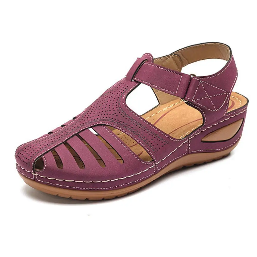 

Girls Sandals Hollow Round Toe Shoes Soft Wedge Summer Female Shoes Comfortable Beach Ladies Hook Loop Shoes WJ012