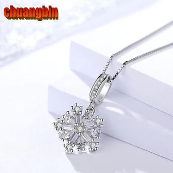 

Fashion pendants jewelry Genuine S925 silver Simple Snowflake pendants Korean Women's gift white gold Micro zircon