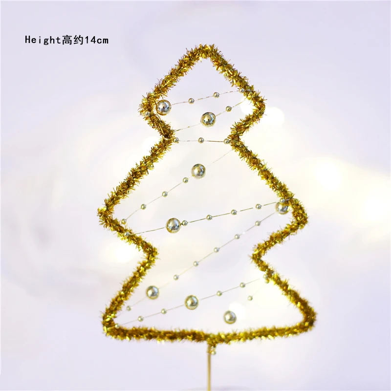 Счастливого Рождества Мини Санта-Клаус торт Топпер для детского душа Снеговик Рождество звезда дерево день рождения принадлежности для выпечки год Любовь Подарки - Цвет: Gold tree