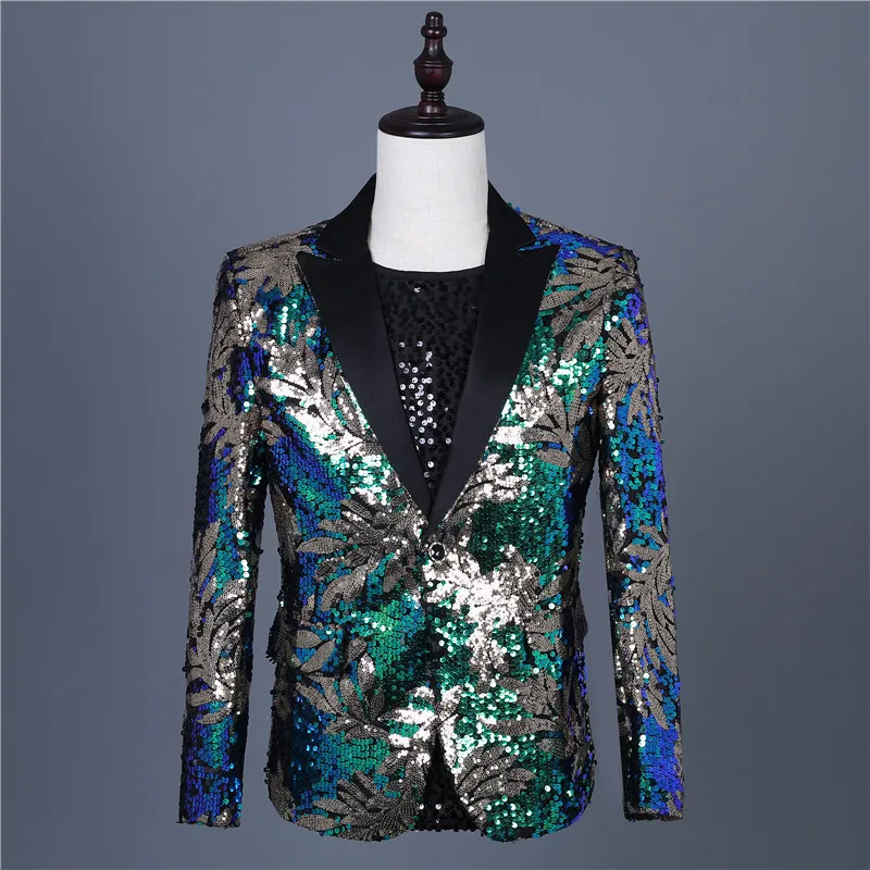 

100%real mens full sequined leaf short jacket magician/studio/party/stage performance/dance/sing/jacket