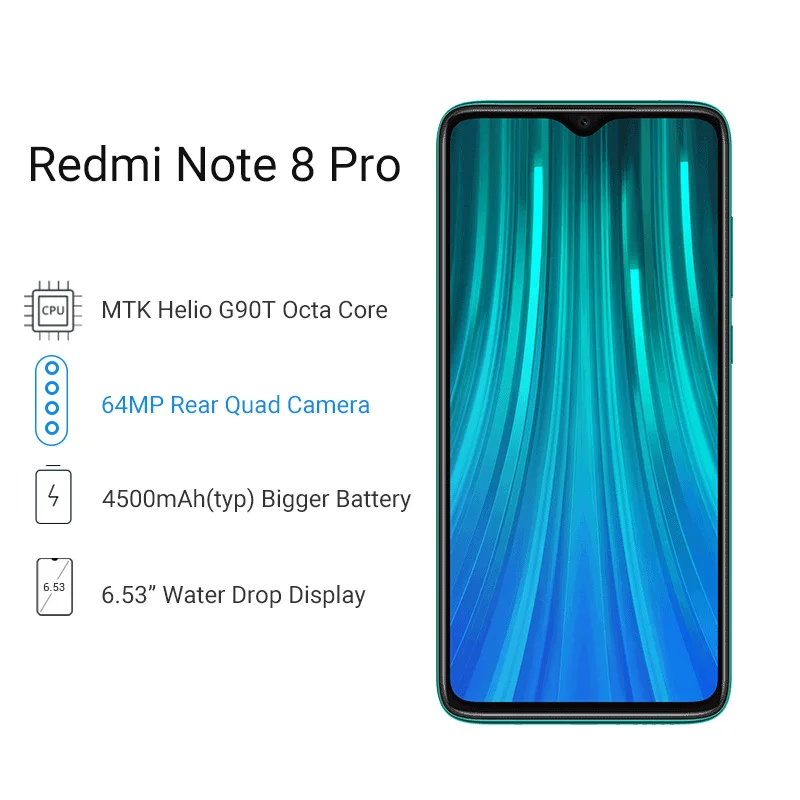 Смартфон Xiaomi Redmi Note 8 Pro с глобальной прошивкой, 6 ГБ, 64 ГБ, 64 мп, четырехъядерный мобильный телефон MTK Helio G90T с восьмиядерным процессором 4500 мАч