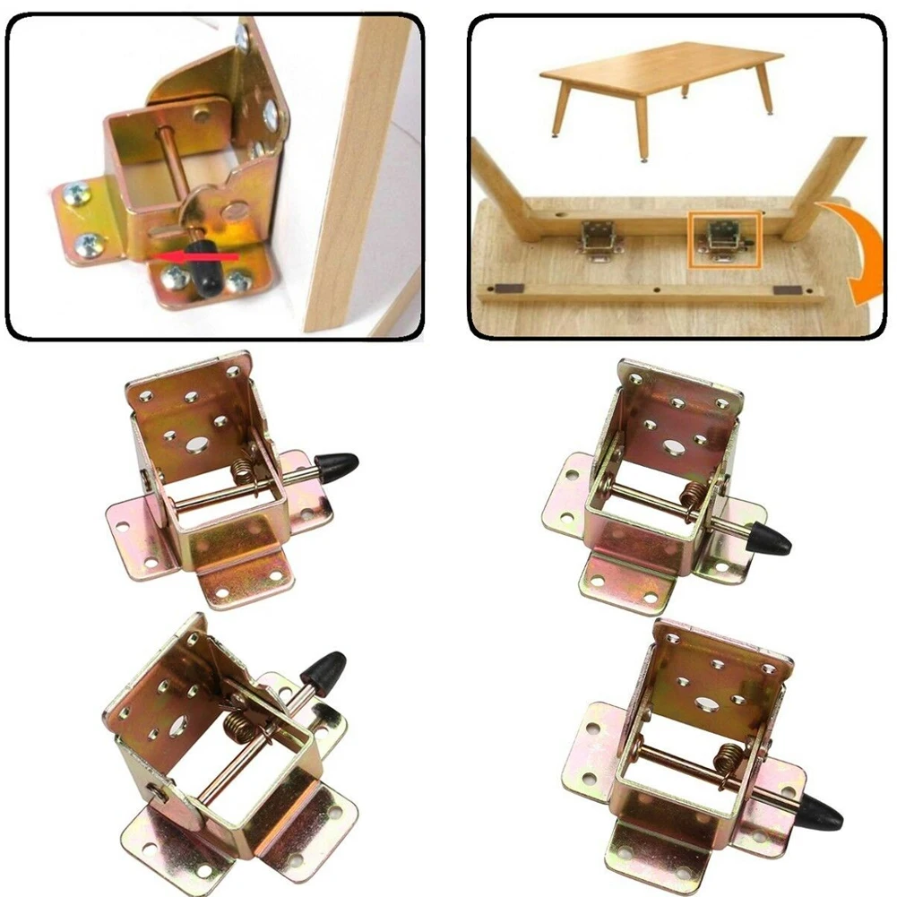 4Pcs Replacement Furniture Hinges Leg Brackets Part Durable 90 Degree Foldable Hardware Bed Side Brake Multipurpose Table Chair