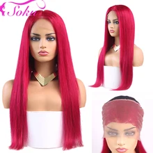 13x4 кружева фронтальной парик 99J/темно-Красного цвета Бразильский прямые волосы парики из натуральных волос на кружевной парик для афроамериканцев Для женщин SOKU Волосы remy