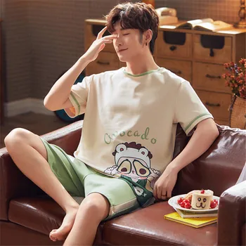 

2020 New Cartoon Printing Fashion Style Homesuit Homeclothes Crew Neck Short Sleeve Short Pants Pijama Set Sleepwear Pajamas Men