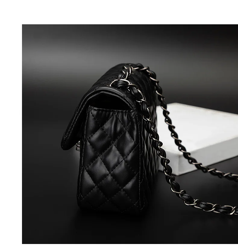 Luxury Handbags Women Bags Designer 2019 New Gold Chain Flap Purse for Ladies Soft Leather Quilted Plaid Lock Shoulder Bag Black (14)