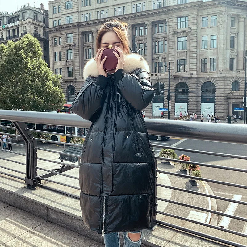 

Bright Surface Cotton Coat Women's Mid-length over-the-Knee 2019 New Style down Feather Cotton-padded Clothes Winter Coat down C