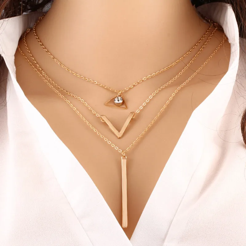 

Fashion crystal sequin necklace female heart-shaped temperament simple multi-layer metal pendant clavicle chain party jewelry