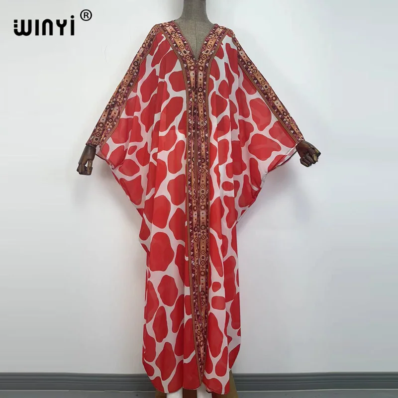 Winyi-vestido de Quimono Boêmio Impresso para Mulheres Novo Traje de Banho Moda Praia Primavera Robe Kaftan com Capuz 2023