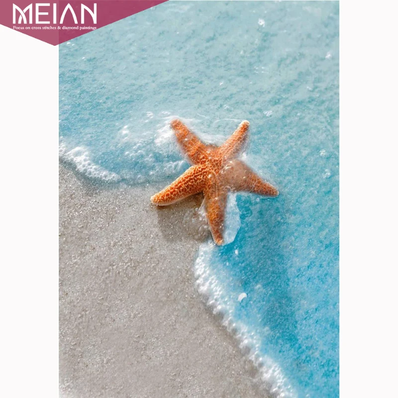Алмазная живопись MEIAN 5d алмазная вышивка пейзаж крестиком морская звезда ракушка полностью круглая и