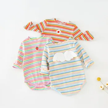 

Newborn Baby Boys Girls Romper Toddler Long Sleeve Autumn Winter Jumpsuit Rainbow Striped Lovely Bodysuit Bebe Outfits Clothes