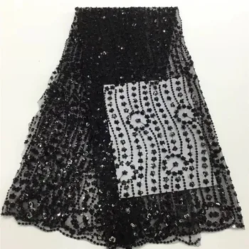 

African Fabric high quality French Mesh Fabric Net Tulle fabric Swiss Nigerian bead Sequins net wedding dress 5yards