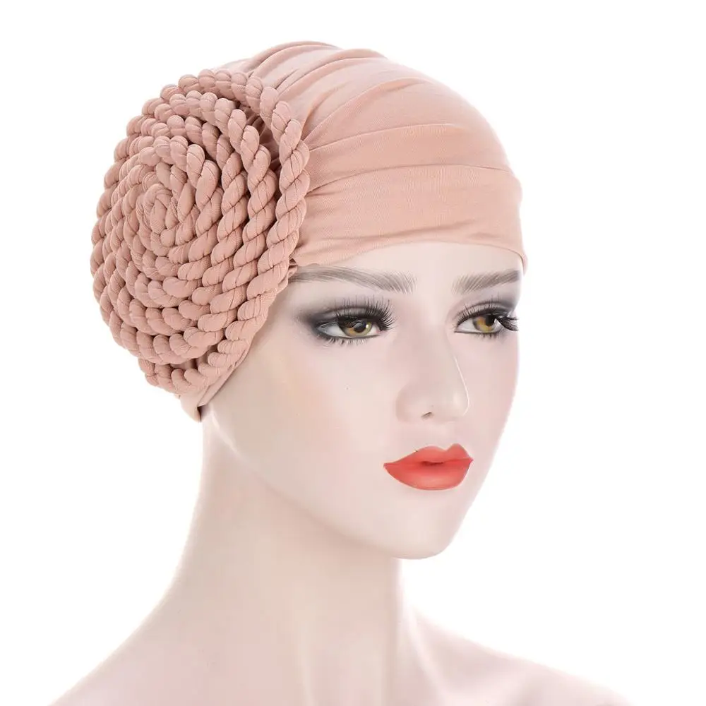 

2020 new European and American autumn and winter models of Muslim Baotou hat milk silk monochrome beaded whip turban hat