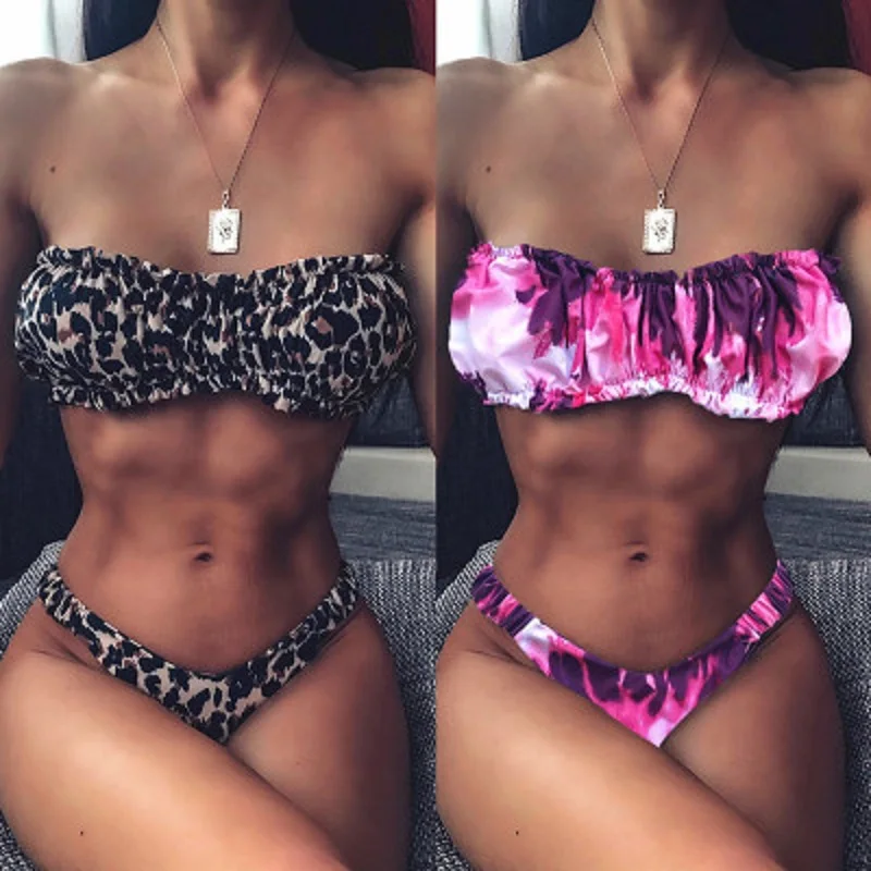 Cor Lisa Com Estampa De Leopardo Roupa Banho biquini Corte Alto Conjunto Maiô пикантная Женская нейлоновая