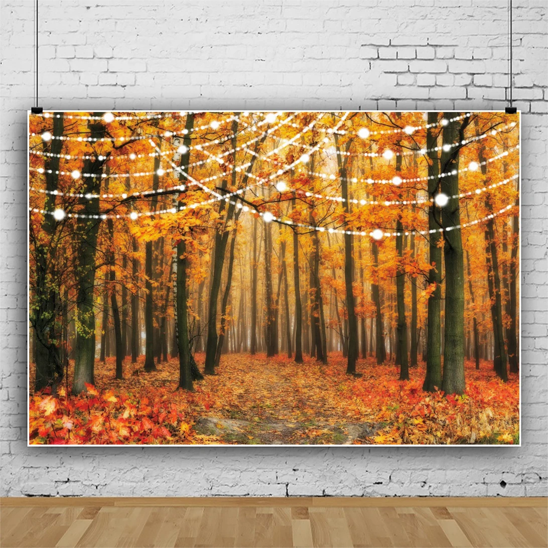 

Laeacco Autumn Forest Yellow Fallen Maple Leaves Natural Scenic Light Decor Photocall Poster Background Photographic Backdrops