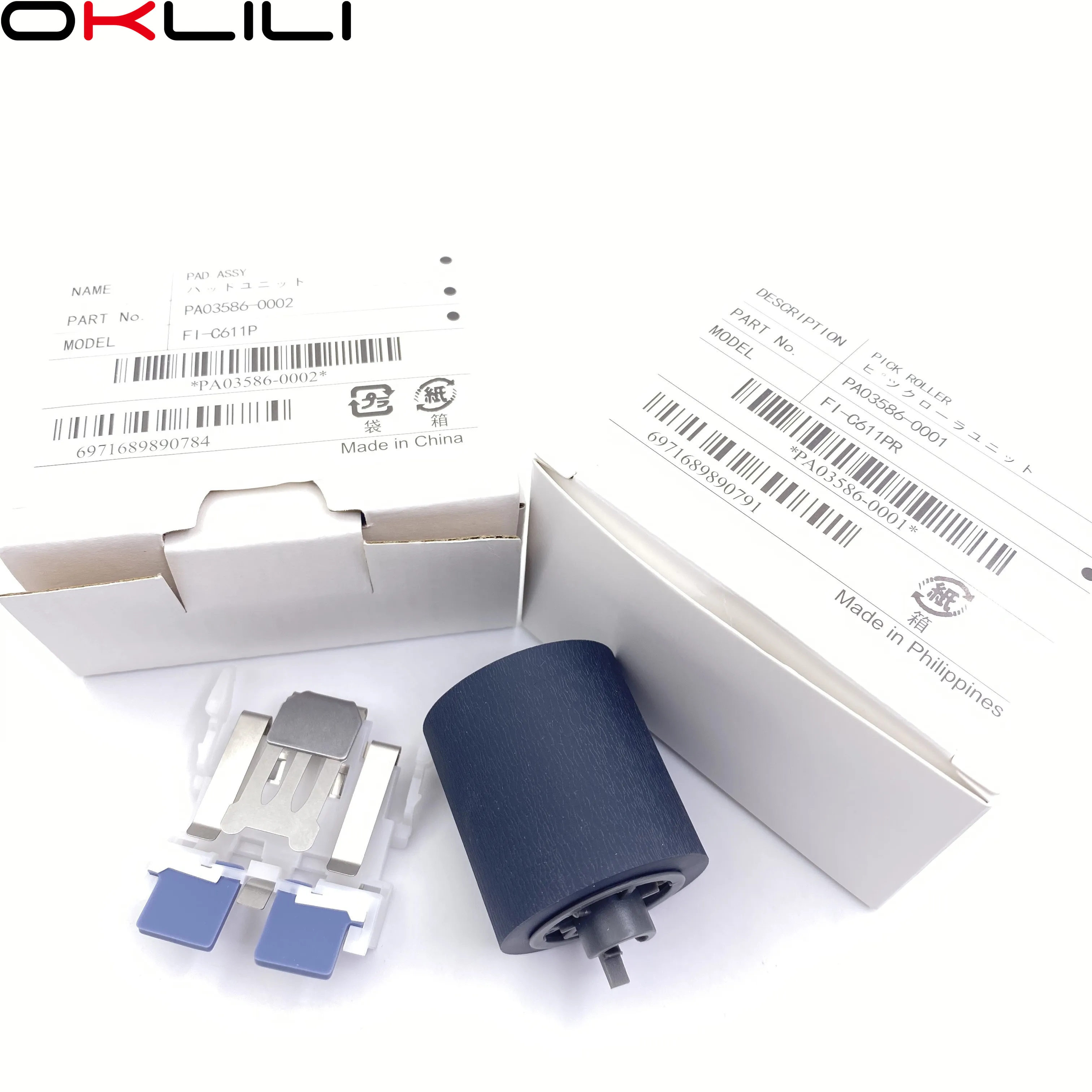 OKLILI PA03586-0001 PA03586-0002 Scanner 1 X Pickup Pick Roller 2 X Separation Pad Assembly Compatible with Fujitsu S1500 S1500M fi-6110 N1800 