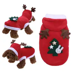 Флисовая одежда для собак, пальто для собак, рождественское, милое, для питомцев, щенков, лося, с капюшоном, теплое пальто для собак, кошек
