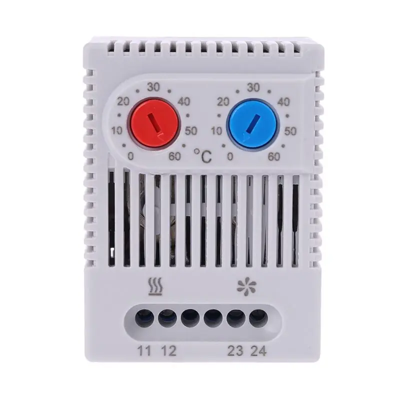 Adjustable Temperature Controller Switch Dual Thermostat Connecting Heater Fan for Cabinet 0-60 Degree