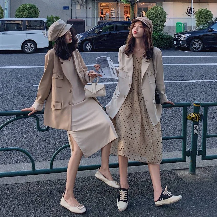 

Photo Shoot Literature And Art CHIC Sense of Design Cap Pocket Khaki Small Suit Versatile Loose Casual Best Friend Coat Women's