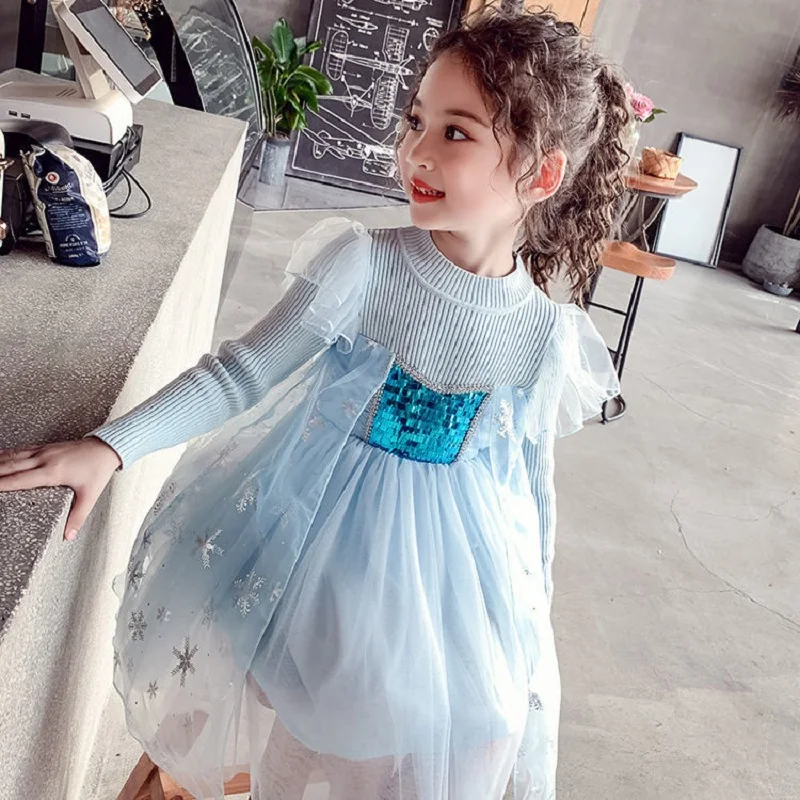 Ruffle Party Dress Girls Long Sleeve Cotton Ruffle Party Princess Dress Girl Sequin Rainbow Mesh Dress