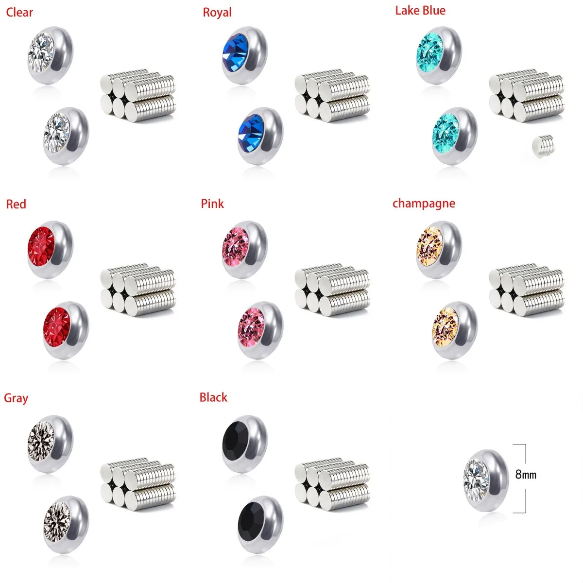 2pcs/lot Steel Rhinestone Crystal No Pierced Ear Stud