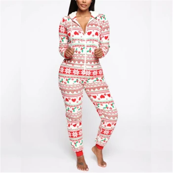 

2019 Fashion Trend Family Women Holiday Romper Christmas Xmas Nightwear Jumpsuit Winter Newest Casual Hooded Leisure Sleepwear