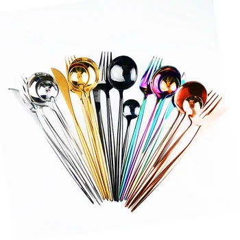 

6set 24pcs Tableware Set Rainbow Knife Fork Spoon Tableware 304 Stainless Steel Tableware Set Kitchen Silverware Set