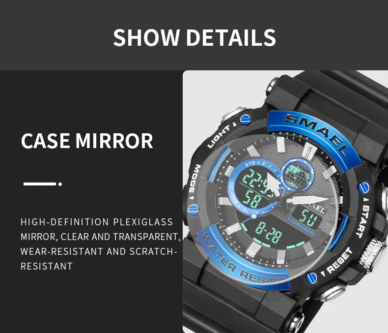 SMAEL Military Watches Men Sport Watch Waterproof Wristwatch Stopwatch Alarm LED Light Digital Watches Men's Big Dial Clock 8048