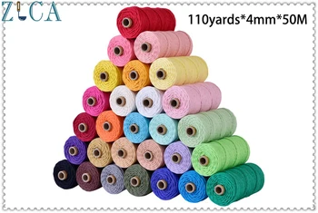 

4mm X50M Colorful Rope Cotton Cord Thread Twisted DIY Macrame Bag Home Decor Wedding Textile Wrapping Art 110yards Free Shipping