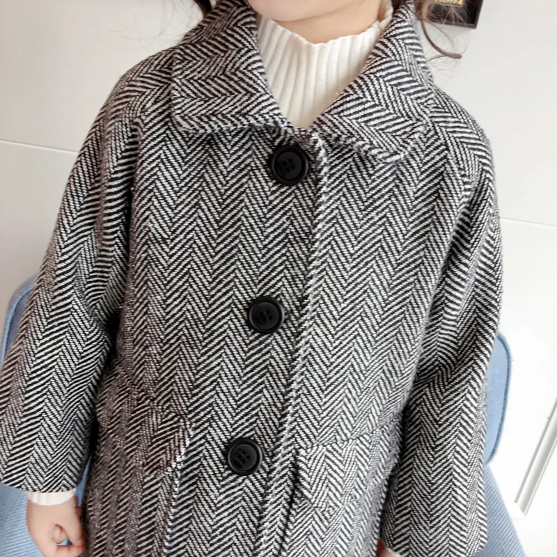 Высококачественное шерстяное пальто для девочек Осень зима 2019 Корейская длинная