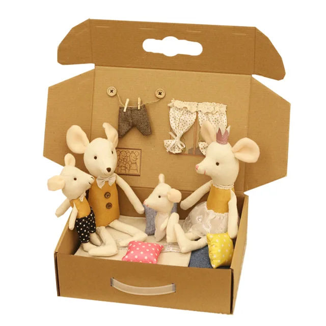 Toys For Kids Cute Baby Dolls Boy Girl The mouse family Mini plush doll house cute mouse doll box Play house toys 4