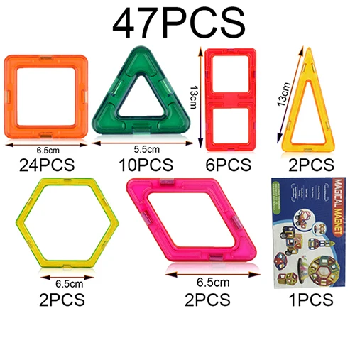 47pcs KACUU, большой размер, Магнитный конструктор, набор для строительства, модель и строительные игрушки, магнитные блоки, развивающие игрушки для детей - Цвет: 47pcs