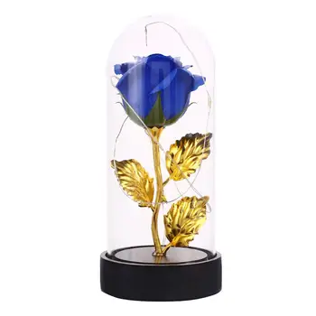 

Glass Cover Soap Rose Flower Imitation Gold Foil Rose Eternal Rose Flower LED Light Wedding Celebration Gifts Home Decoration