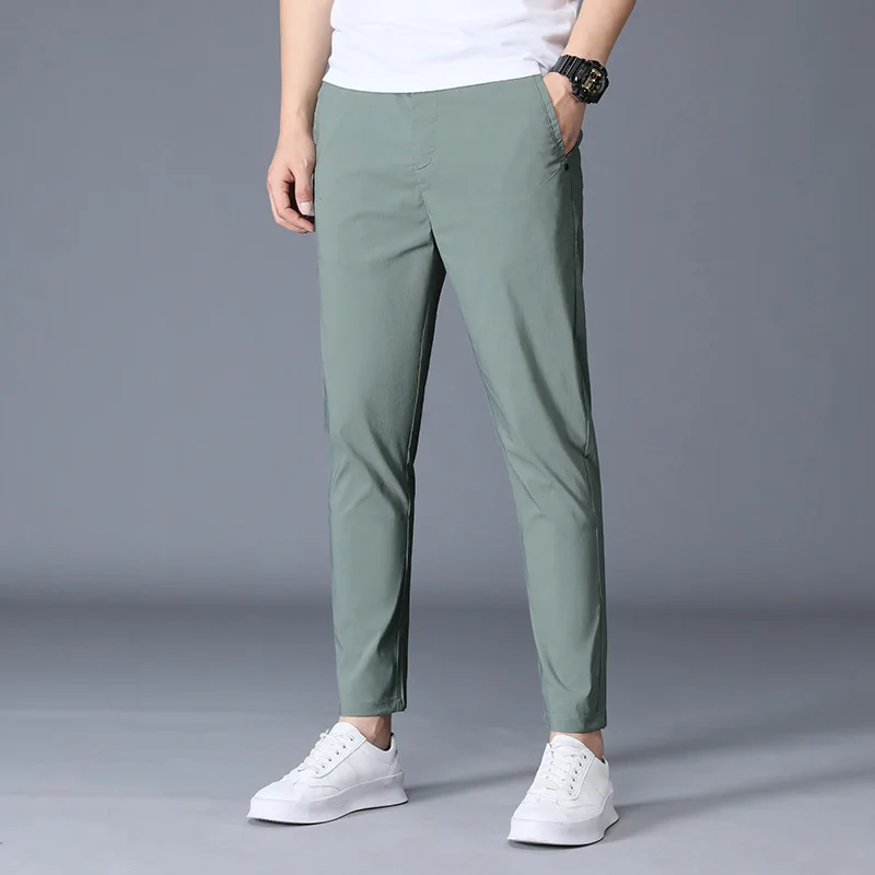 Ankle Length Ice Silk Men Trousers Black Khaki Korea Thin Summer Casual Suit Pants Chandals Man Formal New Clothes casual pants,formal trousers