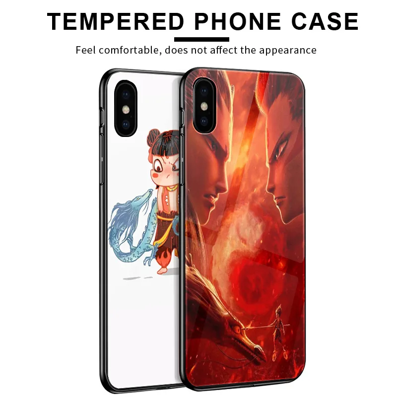 Для iPhone XS Max XR 6 6s 7 8 Plus X милый мультфильм NEZHA закаленное стекло бутик чехол Чехлы Fundas подарок