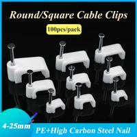 100 ชิ้นพลาสติกคลิปสายเคเบิลสายไฟ Fastener สายโทรศัพท์ Tie Fixer Organizer Wall Clamp (สีขาว) 1