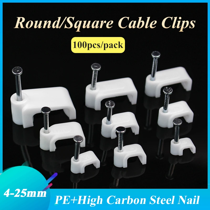 100pcs Plastic Cable Clip Wire Cord Fastener Telephone Line Tie Fixer Organizer Wall Clamp (white) | Обустройство дома