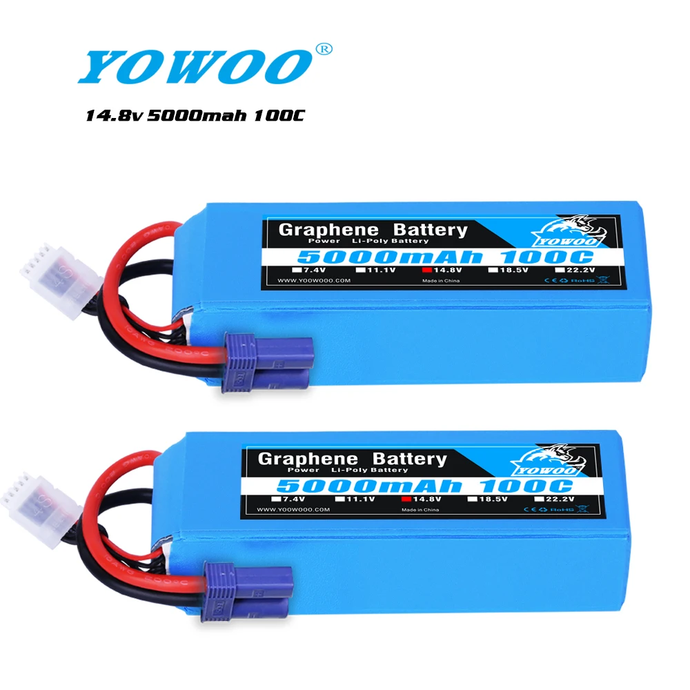 2 Packs Yowoo 14 8v 5000mah Grpahne Battery 100c 4s Lipo Battery With Xt90 Ec5 Connector For Rc Car Monster Drone 500 600 Boat Parts Accessories Aliexpress
