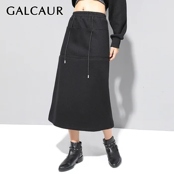 

GALCAUR Korean Vintage Lace Up Skirt Female High Waist Sashes Pocket Straight Midi Skirts Women Clothes 2020 Autumn Fashion New