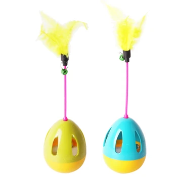 

2Pcs Pet Cat Kitten Toy Funny Pet Cat Toys Tumbler Ball Toy Funny Teaser Wobble Toy Adjustable Feather Toy Tumbler Leaking Food