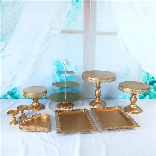 Tobs металлический золотой торт стенд набор для Свадебная чашка подставка для торта инструменты для украшения конфеты бар подставка, лоток поставщиков - Цвет: 9pcs
