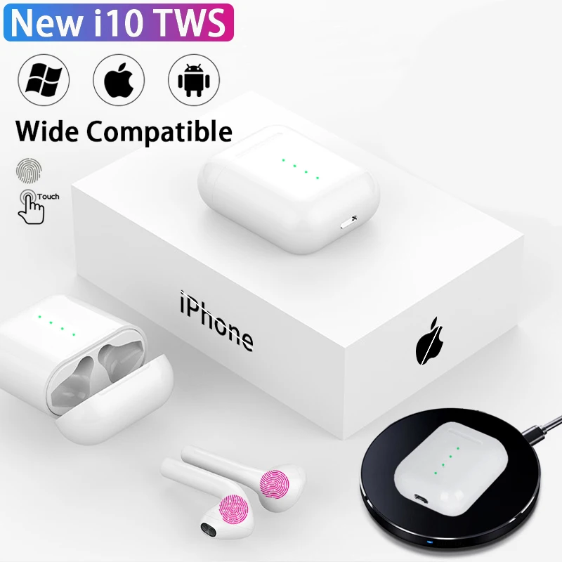 Новинка i10 tws беспроводные наушники Bluetooth наушники 5,0 Air in Ear Auriculares наушники гарнитура Сенсорное управление для iPhone HuaWei - Цвет: New i10