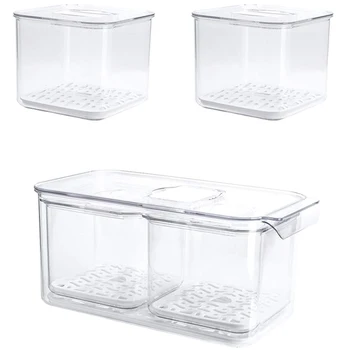 

Fridge Food Storage Containers Produce Saver Stackable Refrigerator Organizer Bins with Removable Drain Tray 3 Pack