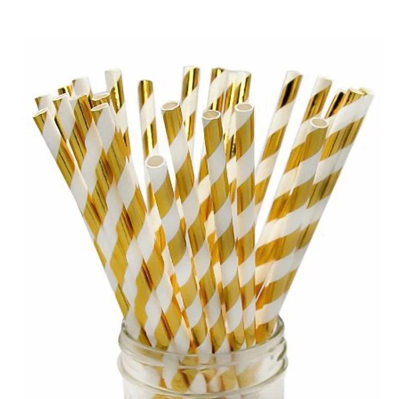 25pcs/set Foil Gold Drinking Paper Straws Birthday Party Wedding Decorative Supplies Home Supplies